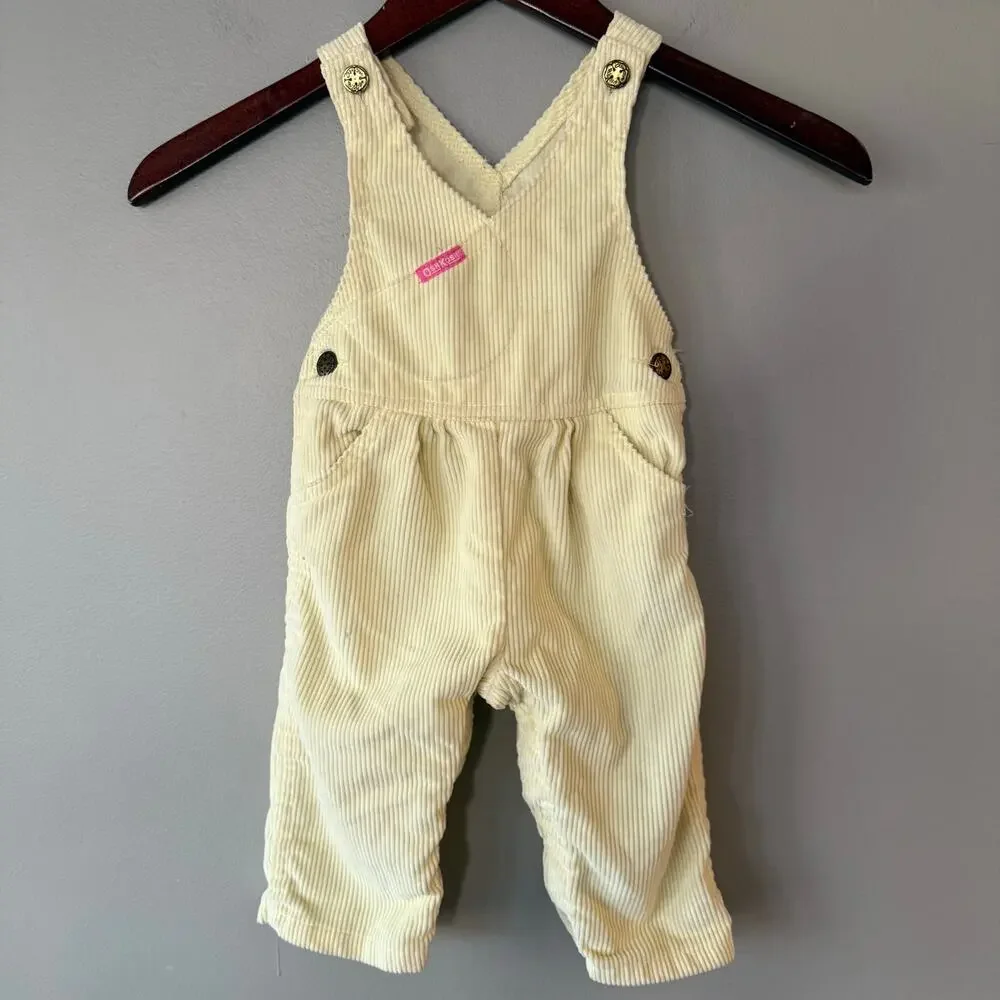 Vintage OshKosh B'Gosh Butter Yellow Soft Corduroy Bib Overalls 12 Mos 80s Union